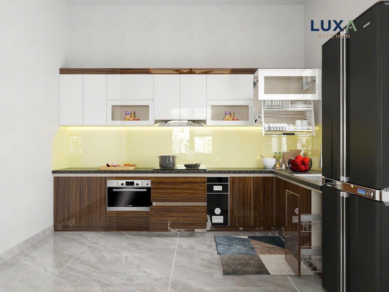 Tủ Bếp Inox Cánh Kính Màu Gỗ_3