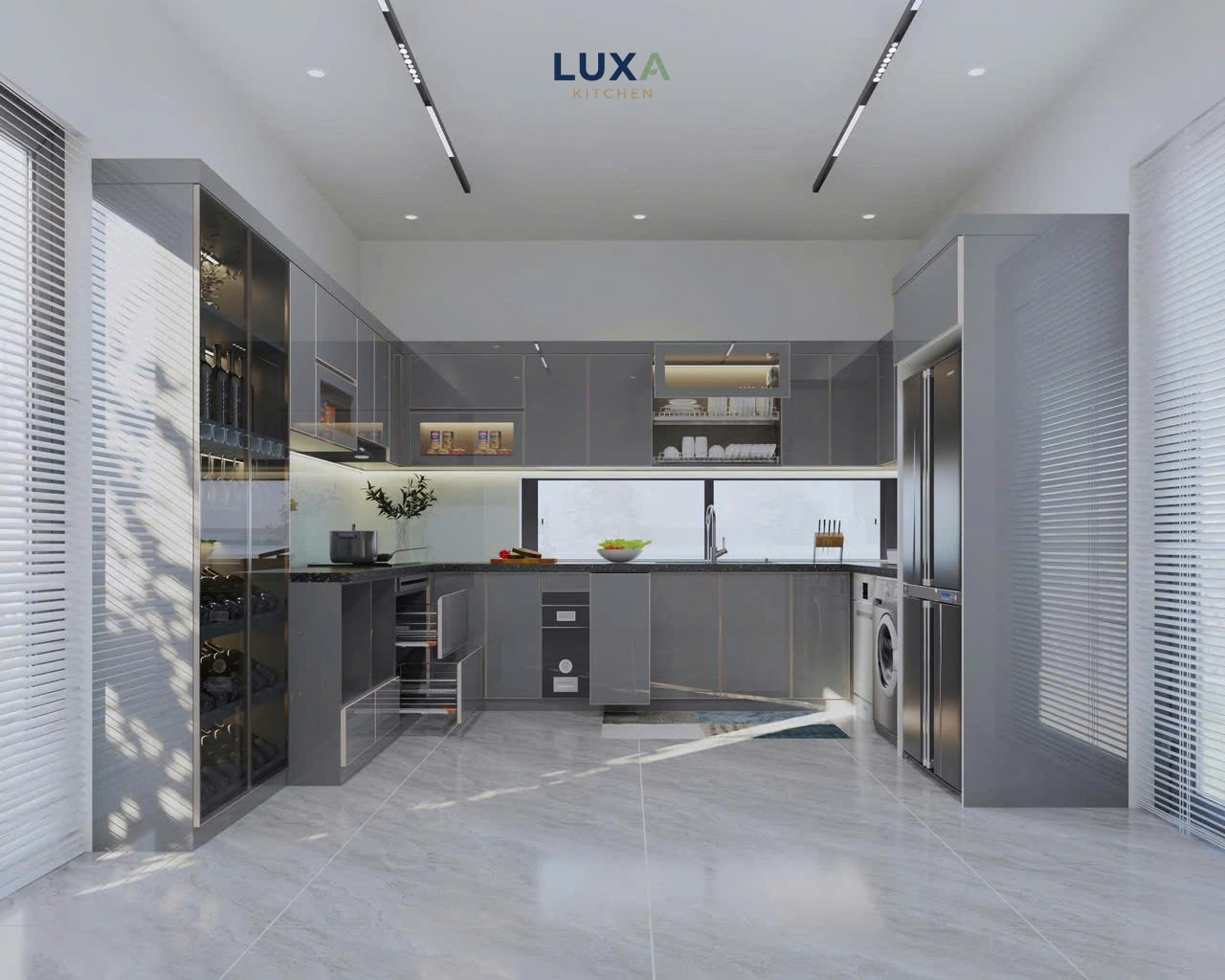 Tủ Bếp Inox Cánh Kính Màu Ghi- MTB 007_3