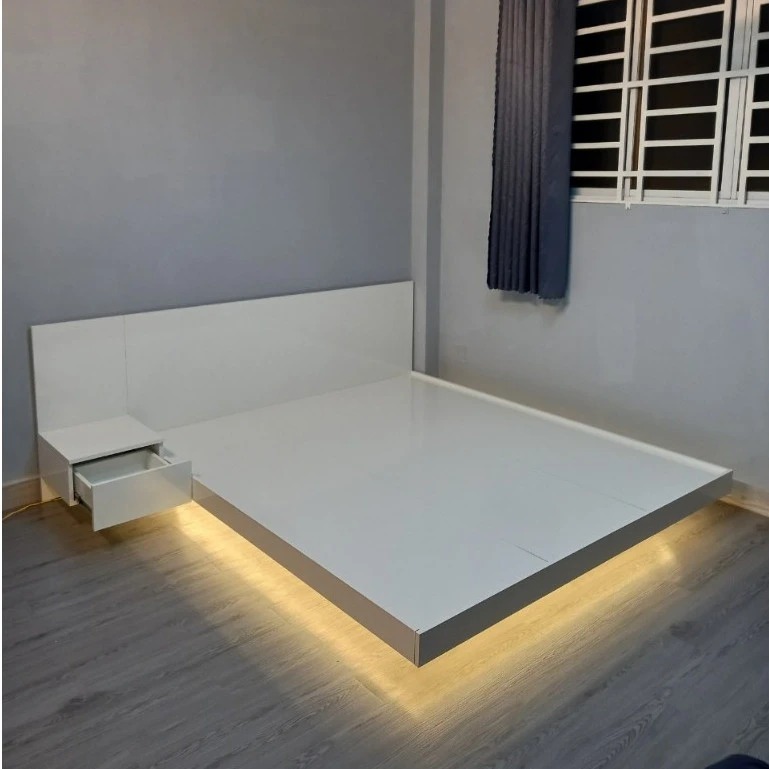 Giường Bay Chân Cao Phong Cách Nhật Kết Hợp Đèn Led Trang Trí
