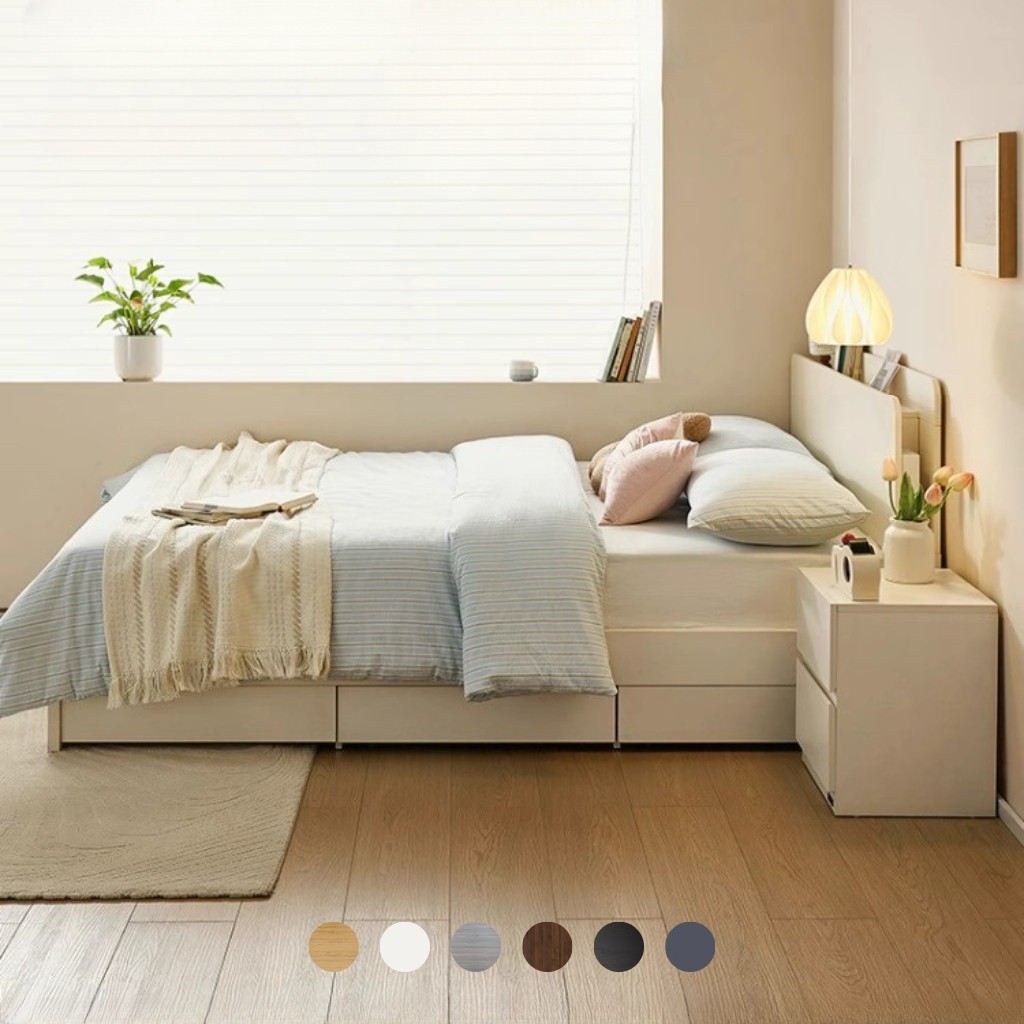 Giường Đơn Có Ngăn Kéo Kết Hợp Kệ Đầu Giường Nhỏ Gọn