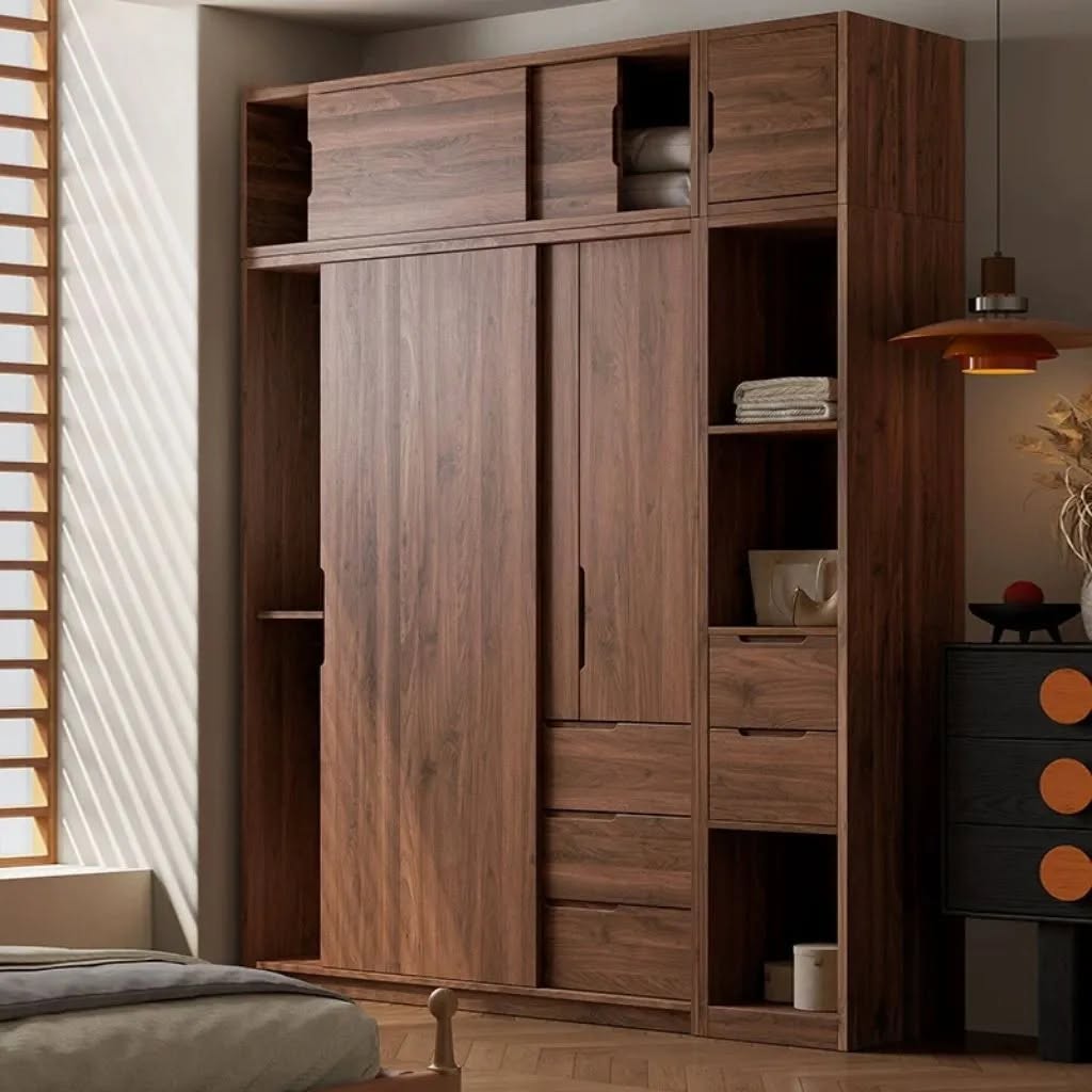 Tủ Quần Áo Cánh Lùa Có Tủ Phụ Và Kệ Trang Trí
