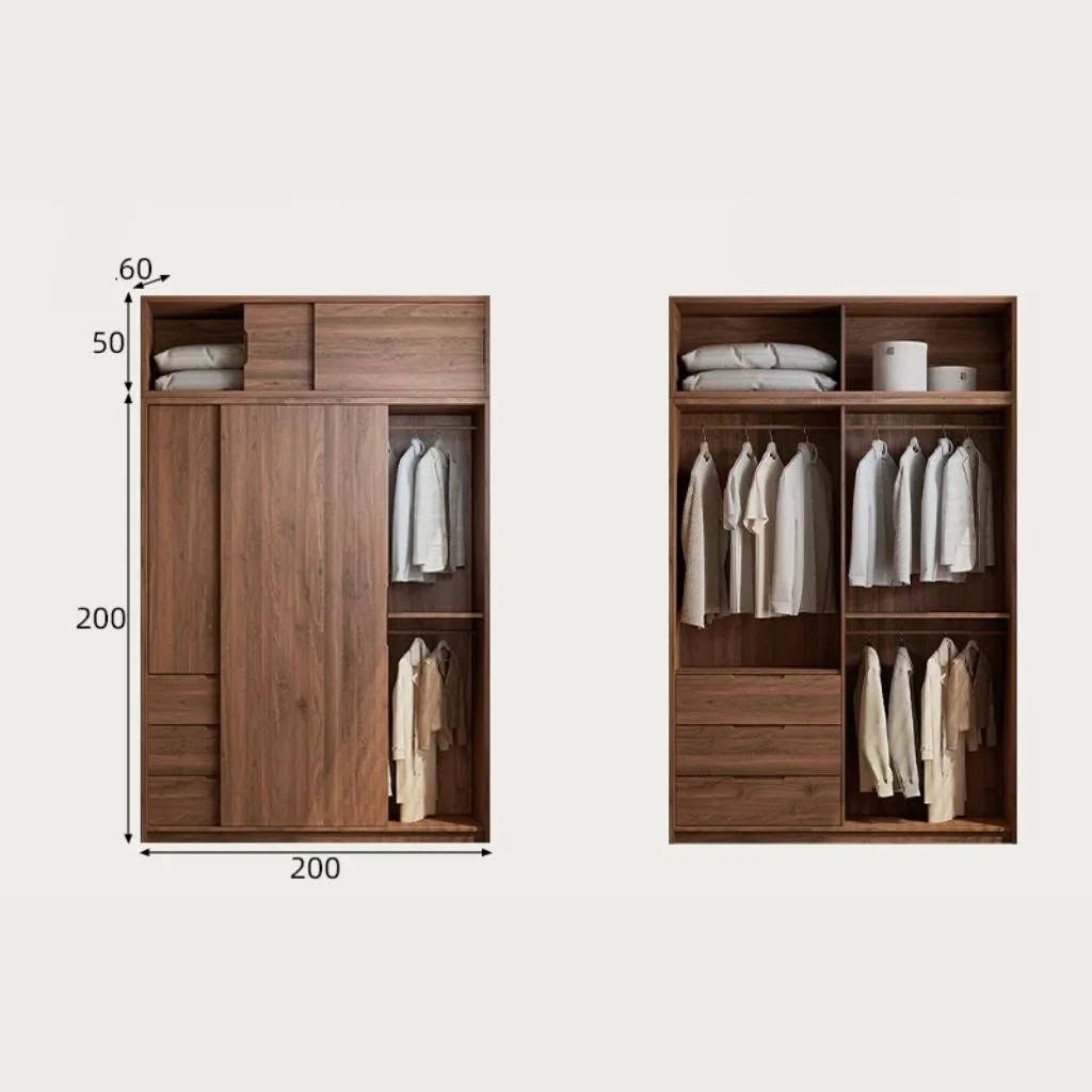 Tủ Quần Áo Cánh Lùa Có Tủ Phụ Và Kệ Trang Trí_12