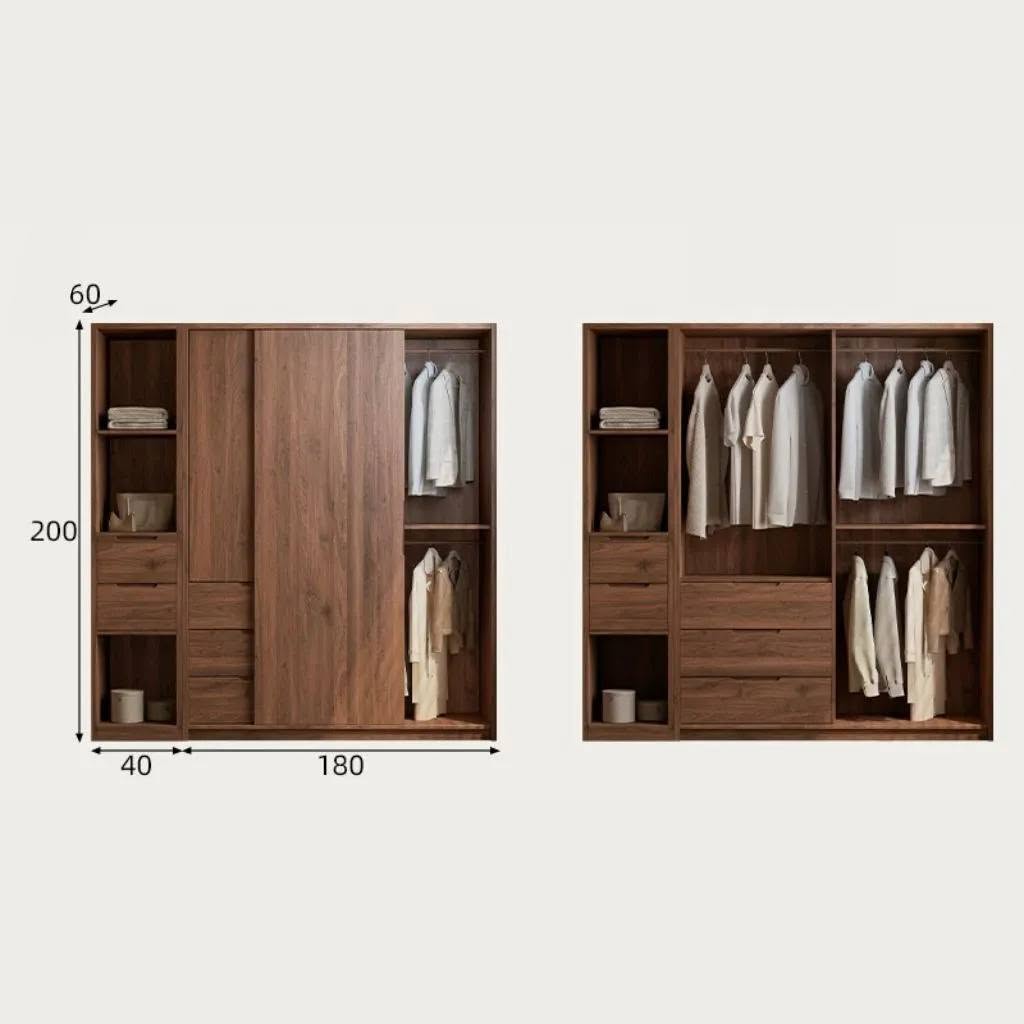 Tủ Quần Áo Cánh Lùa Có Tủ Phụ Và Kệ Trang Trí_14