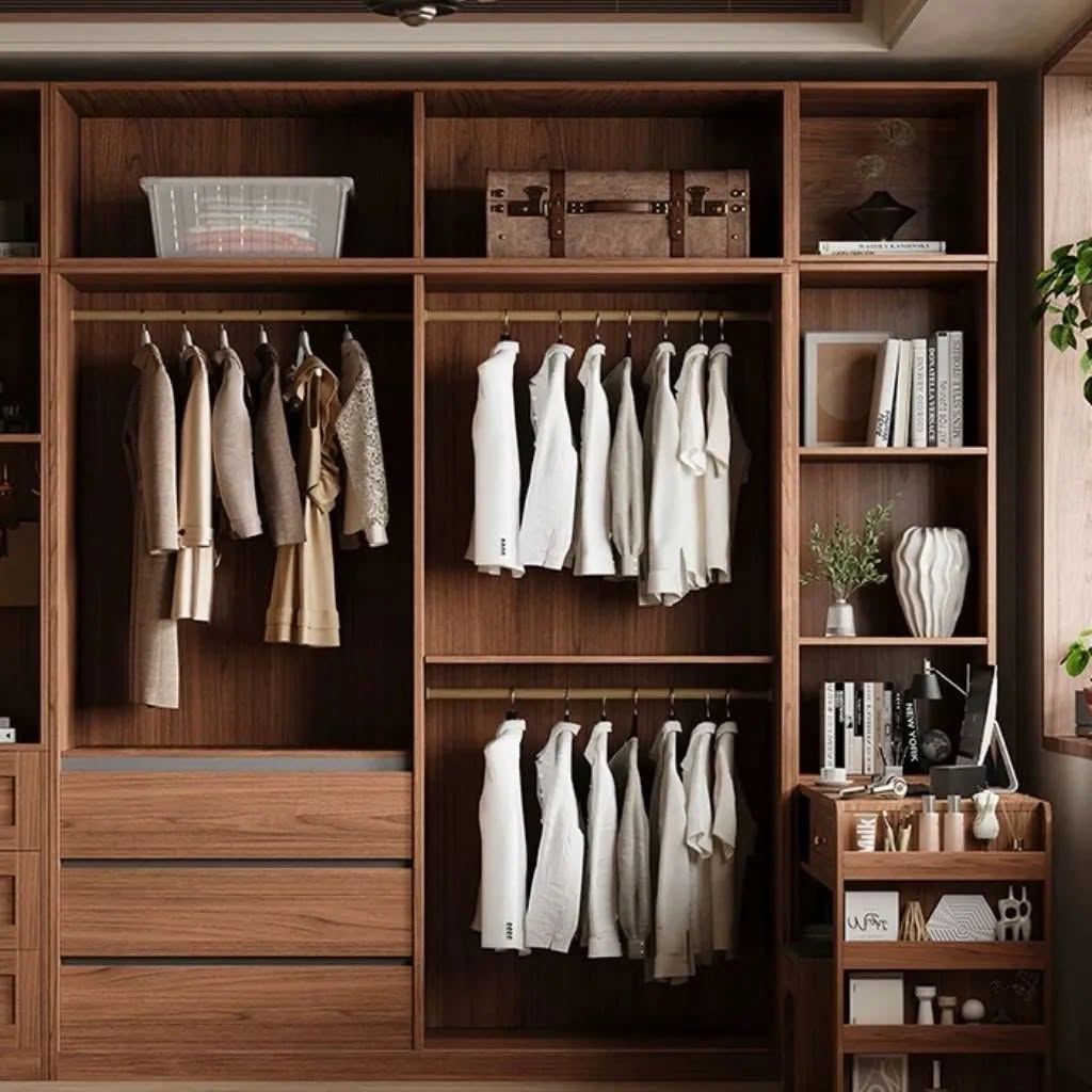 Tủ Quần Áo Cửa Lùa Cánh Mây Dọc Kết Hợp Ngăn Kéo Đa Năng