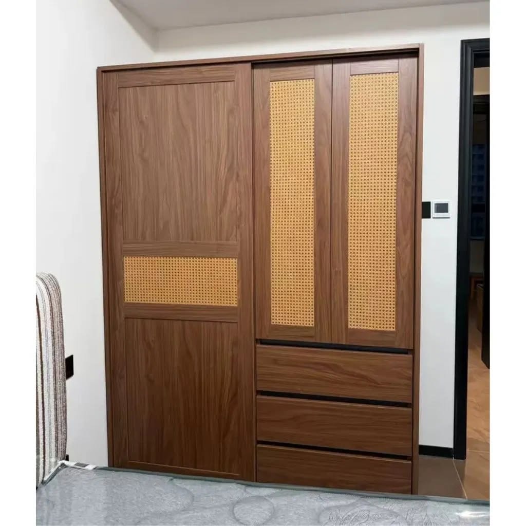 Tủ Quần Áo Cửa Lùa Cánh Mây Dọc Kết Hợp Ngăn Kéo Đa Năng