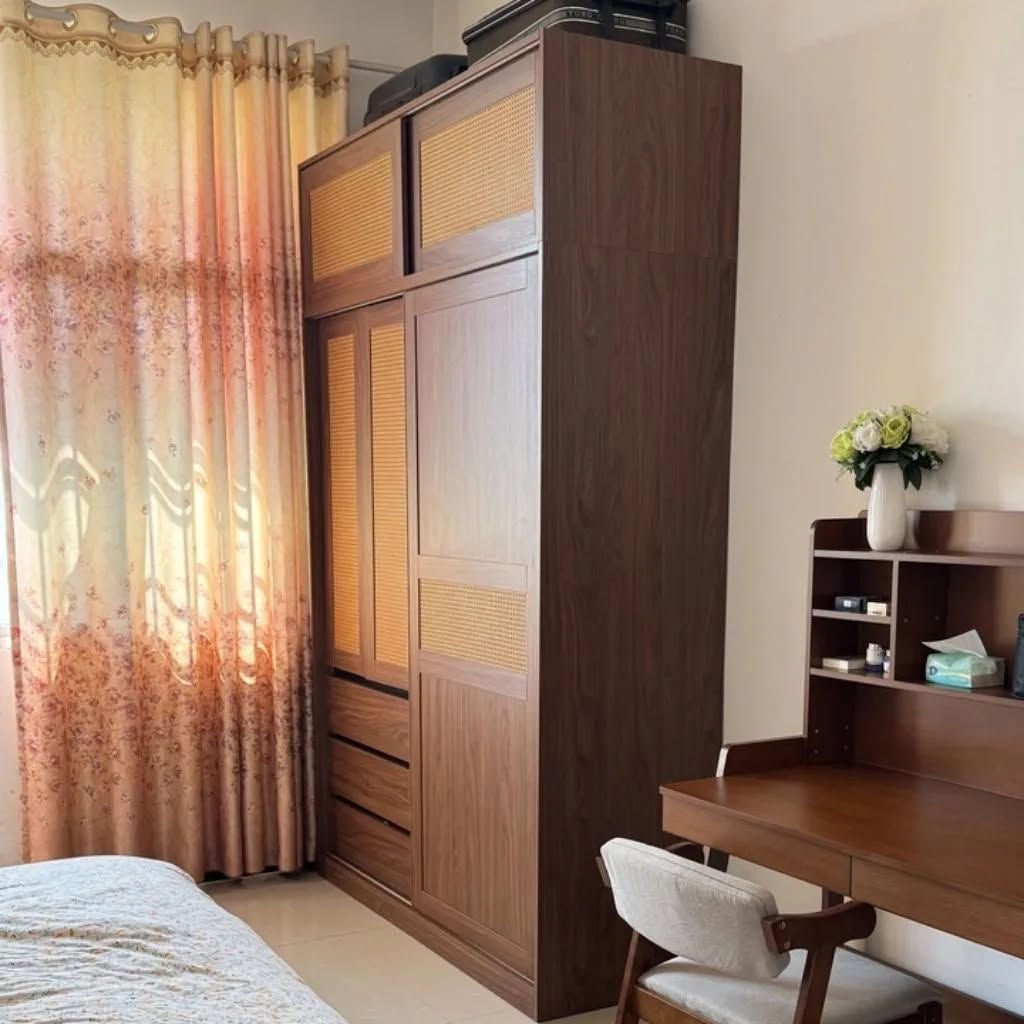 Tủ Quần Áo Cửa Lùa Cánh Mây Dọc Kết Hợp Ngăn Kéo Đa Năng