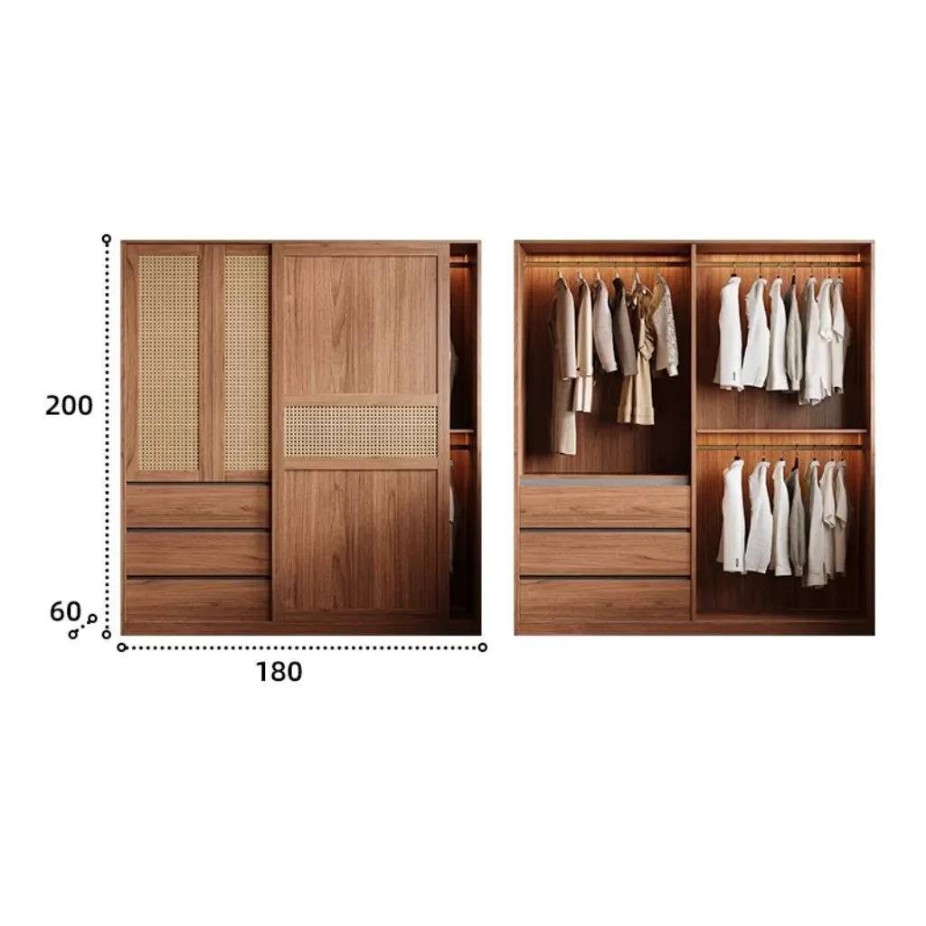 Tủ Quần Áo Cửa Lùa Cánh Mây Dọc Kết Hợp Ngăn Kéo Đa Năng