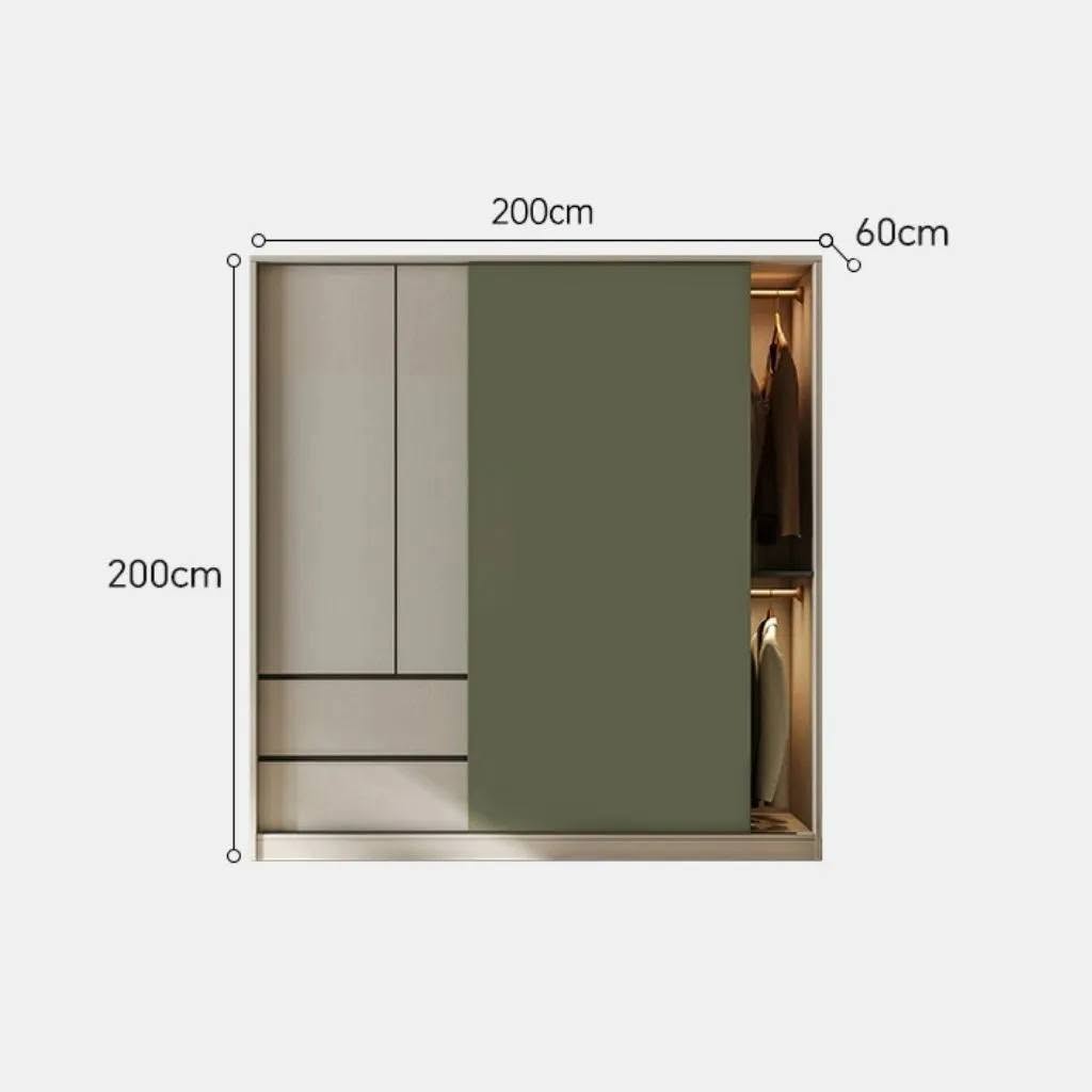 Tủ Quần Áo Cửa Trượt Màu Trắng - Xanh, Có Ngăn Kéo-12