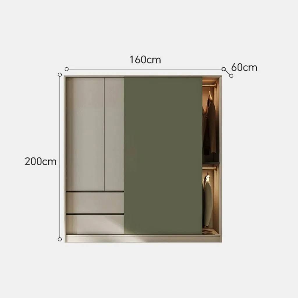 Tủ Quần Áo Cửa Trượt Màu Trắng - Xanh, Có Ngăn Kéo_10
