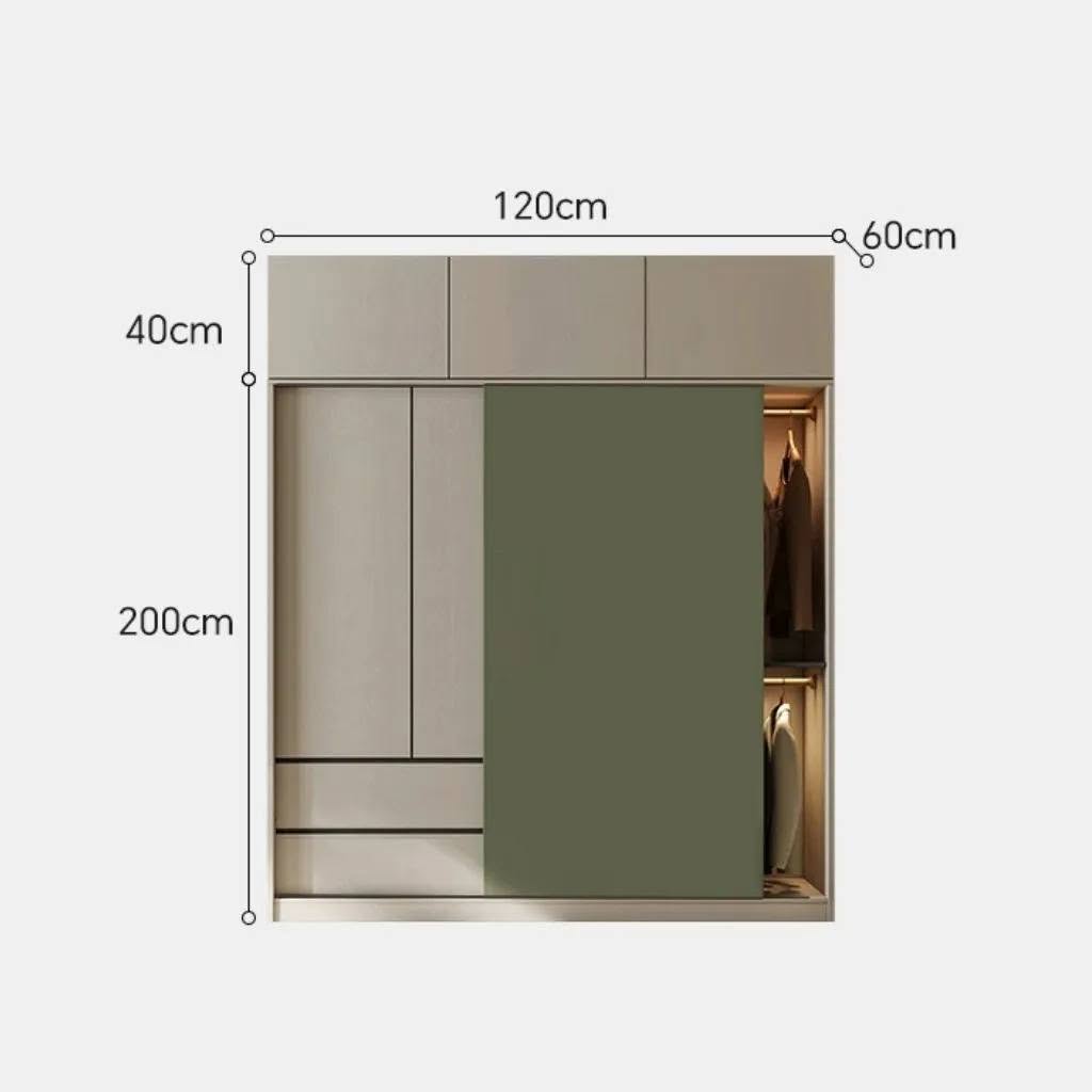 Tủ Quần Áo Cửa Trượt Màu Trắng - Xanh, Có Ngăn Kéo_11
