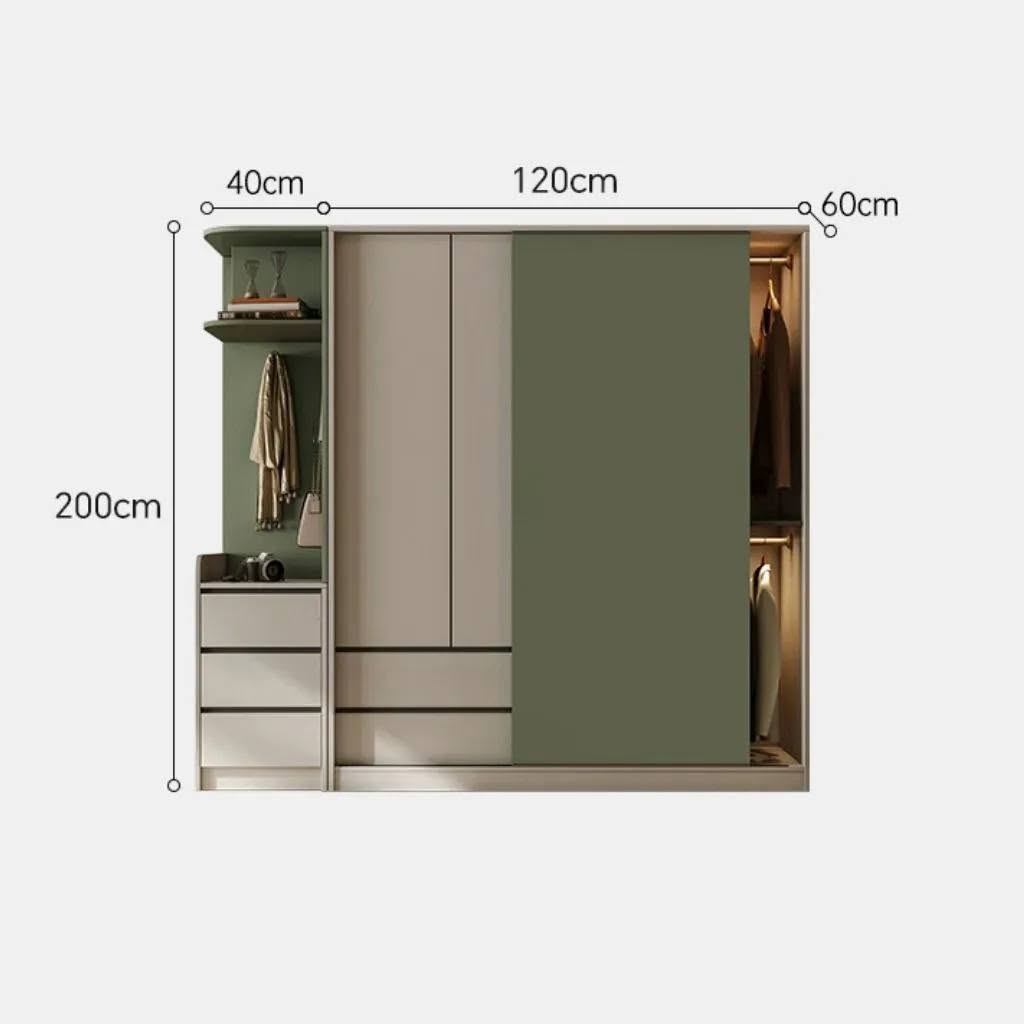 Tủ Quần Áo Cửa Trượt Màu Trắng - Xanh, Có Ngăn Kéo_13