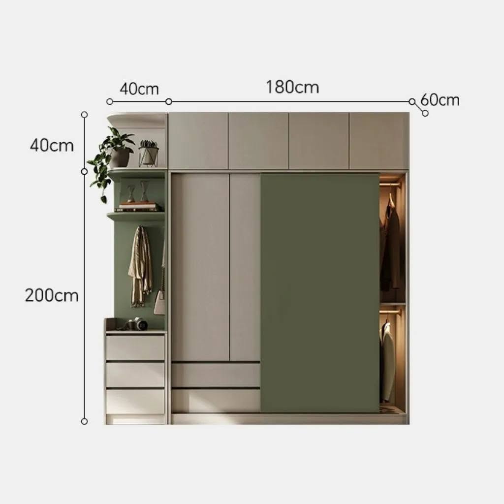 Tủ Quần Áo Cửa Trượt Màu Trắng - Xanh, Có Ngăn Kéo_14