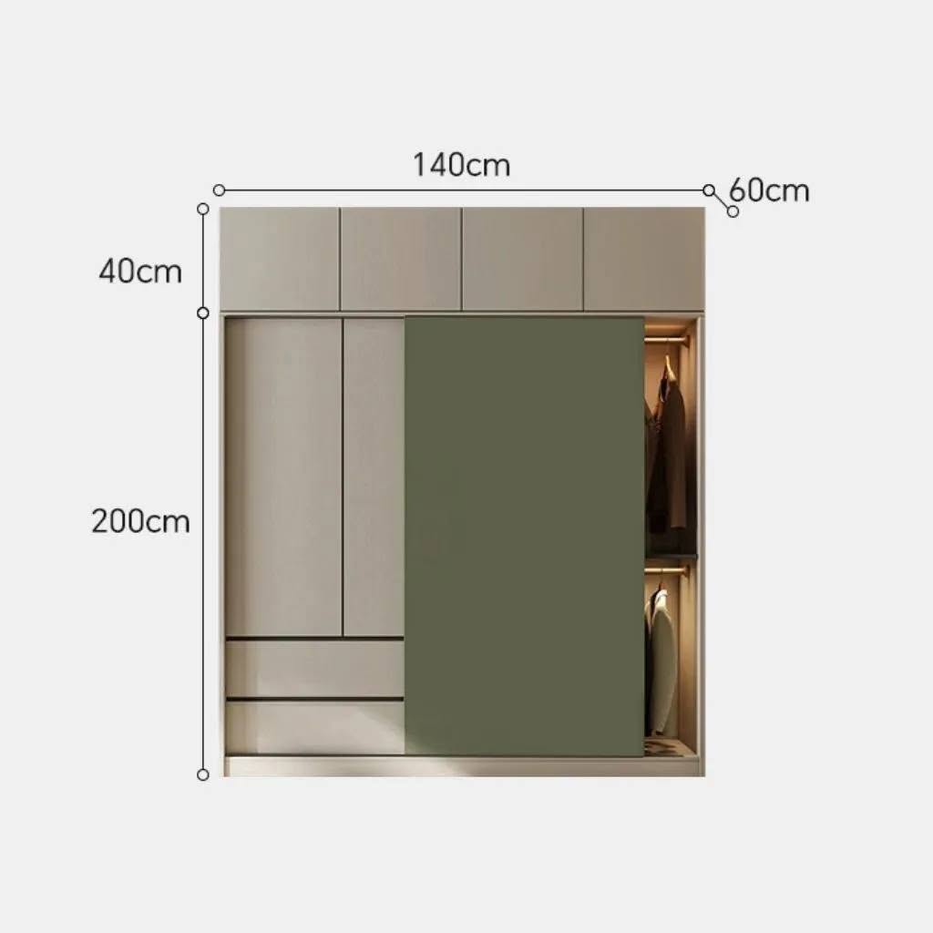 Tủ Quần Áo Cửa Trượt Màu Trắng - Xanh, Có Ngăn Kéo_16