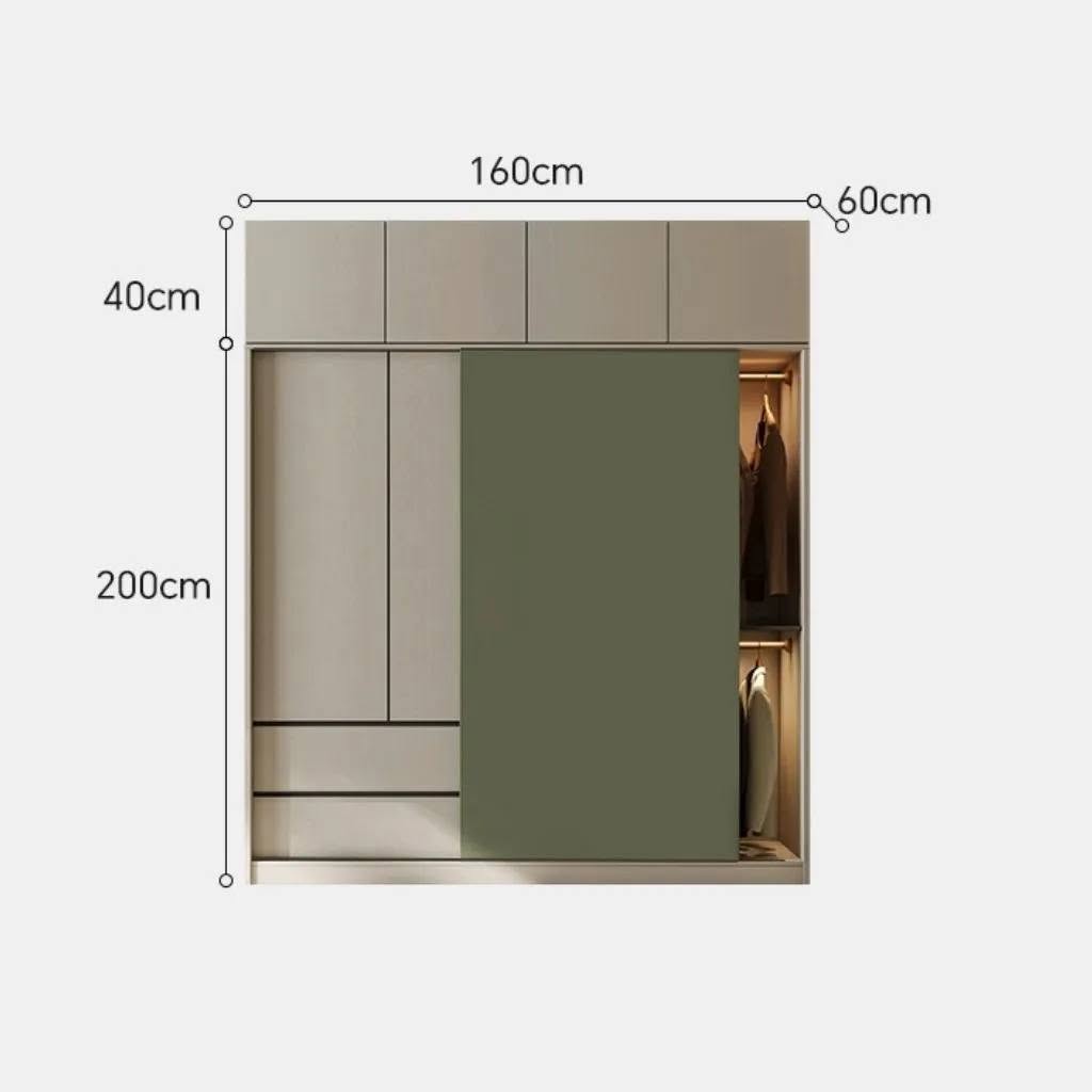 Tủ Quần Áo Cửa Trượt Màu Trắng - Xanh, Có Ngăn Kéo_17