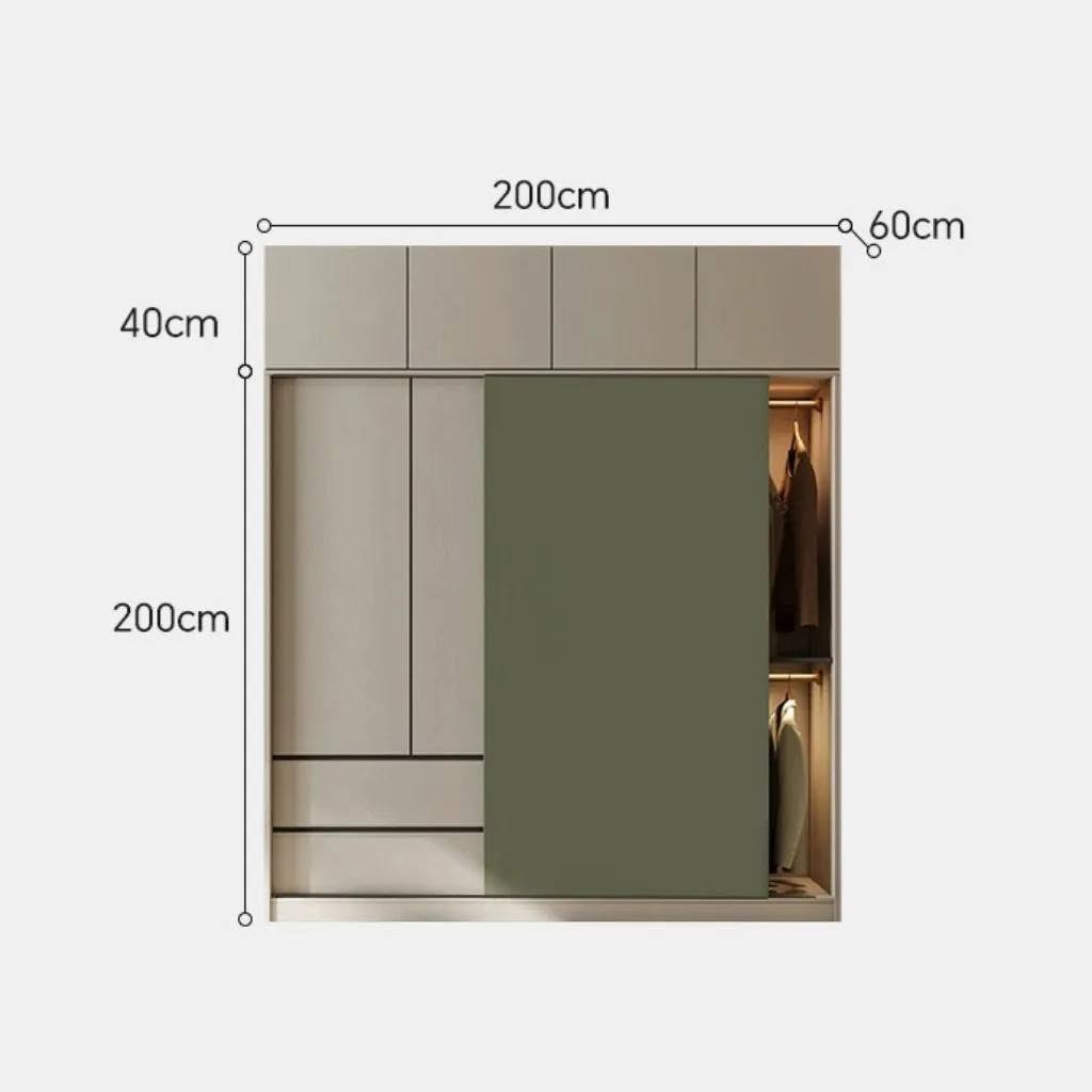 Tủ Quần Áo Cửa Trượt Màu Trắng - Xanh, Có Ngăn Kéo_19