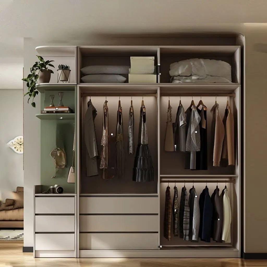 Tủ Quần Áo Cửa Trượt Màu Trắng - Xanh, Có Ngăn Kéo_2