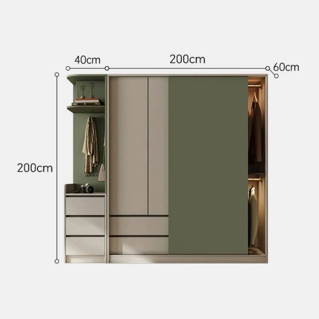 Tủ Quần Áo Cửa Trượt Màu Trắng - Xanh, Có Ngăn Kéo_20