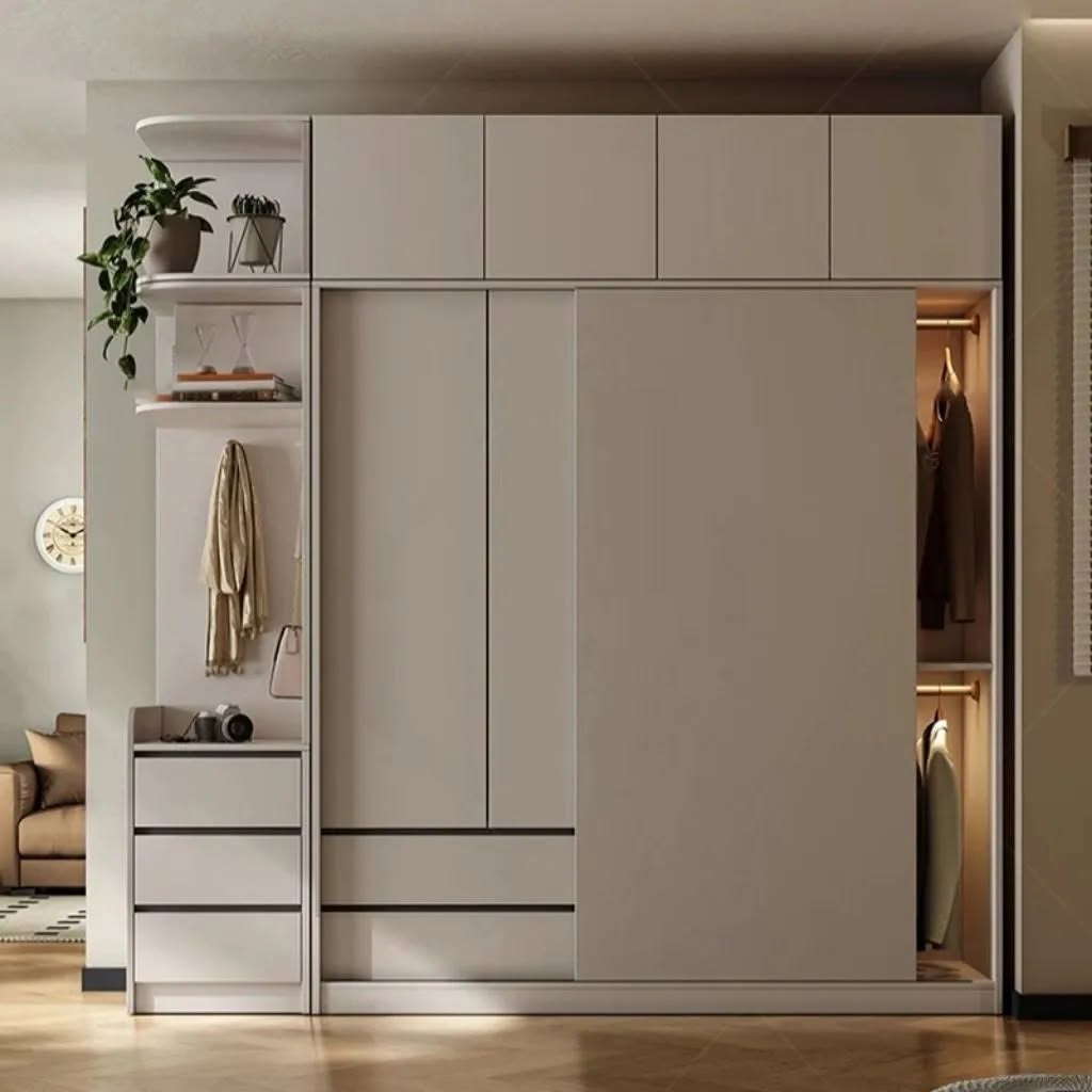 Tủ Quần Áo Cửa Trượt Màu Trắng - Xanh, Có Ngăn Kéo_5