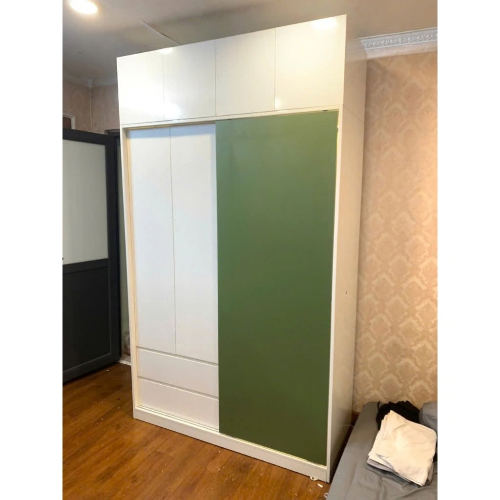 Tủ Quần Áo Cửa Trượt Màu Trắng - Xanh, Có Ngăn Kéo_6