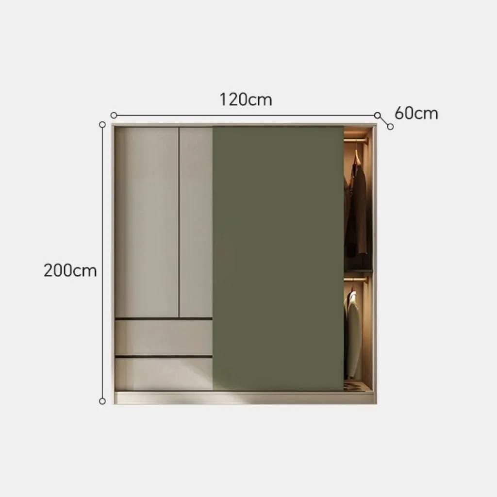 Tủ Quần Áo Cửa Trượt Màu Trắng - Xanh, Có Ngăn Kéo_9