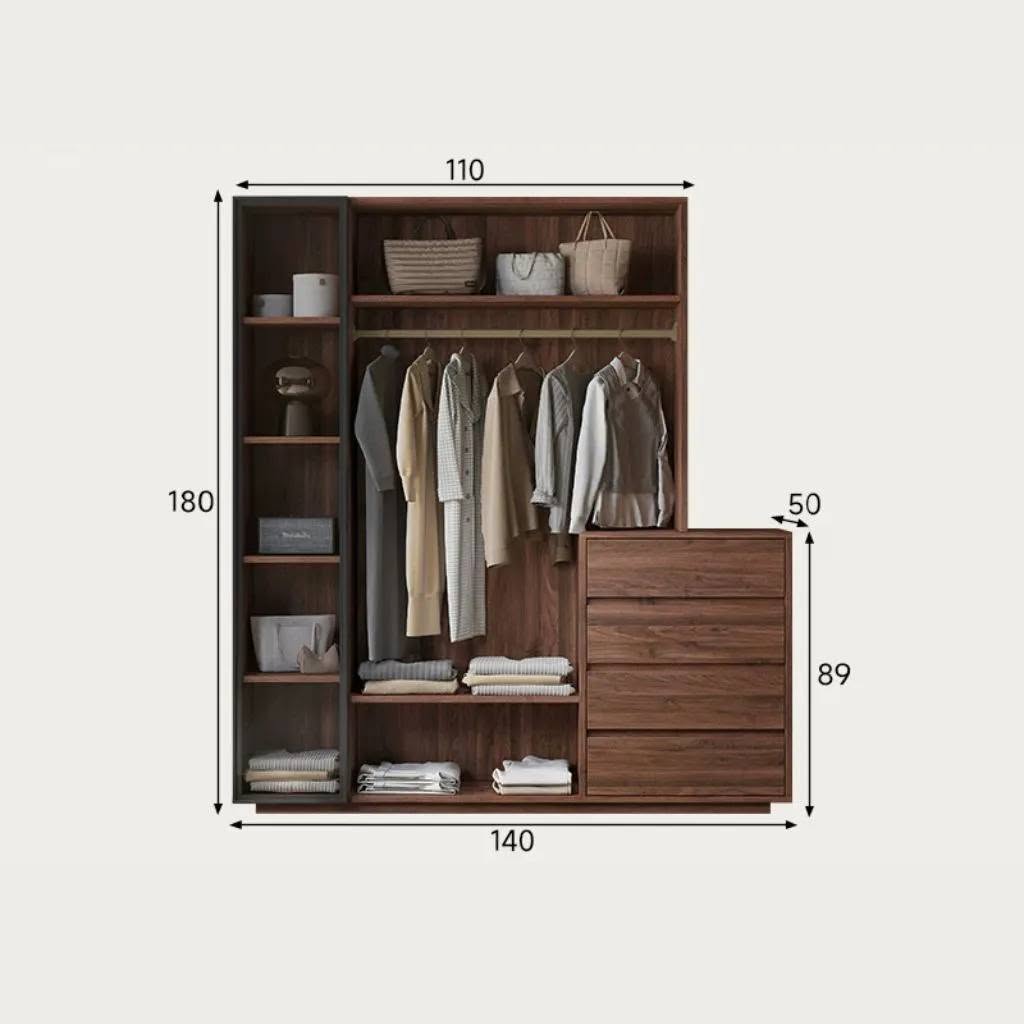 Tủ Quần Áo Gỗ Công Nghiệp Hệ Mở Tích Hợp Ngăn Kéo_8