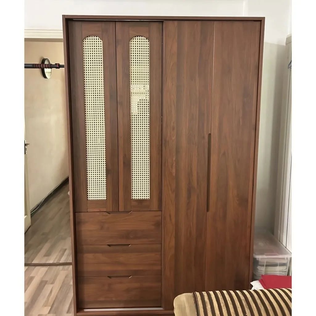Tủ Quần Áo Gỗ MDF Phong Cách Indochine Phối Cánh Mây - Kết Hợp Ngăn Kéo_6