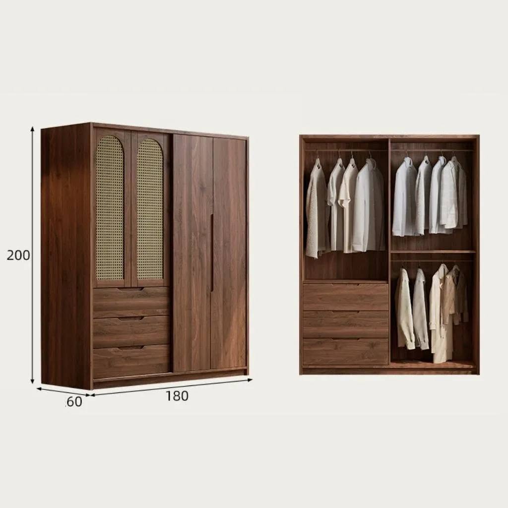Tủ Quần Áo Gỗ MDF Phong Cách Indochine Phối Cánh Mây - Kết Hợp Ngăn Kéo_8